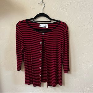 Chicos Private Edition Red and Black striped cardigan size 1
